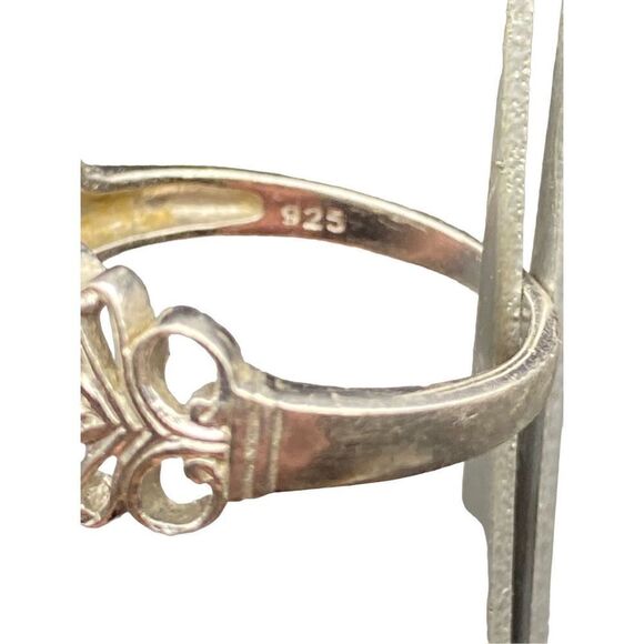 Sterling silver 925 oval amethyst two small side czs scroll band size 7.75 - Picture 5 of 8